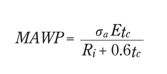 mawp maximum allowable working pressure formula