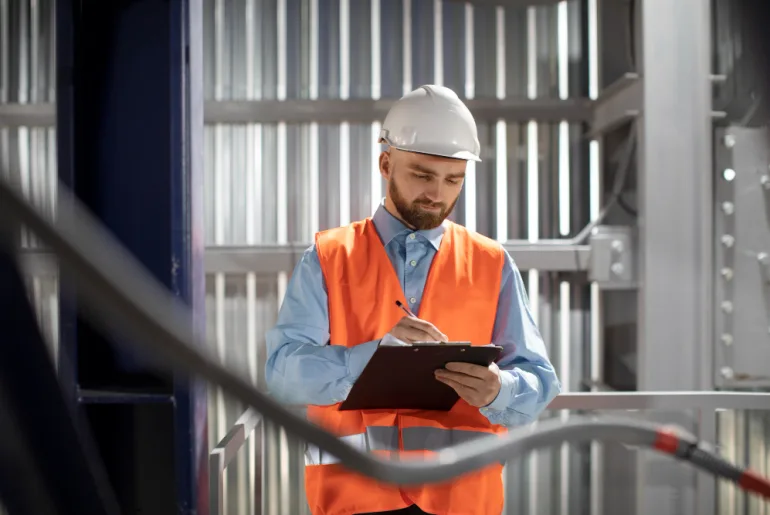 an engineer performing corrosion inspection following API 570
