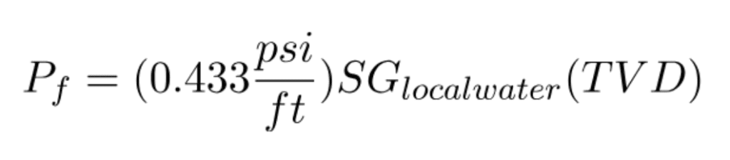 reservoir pressure formula